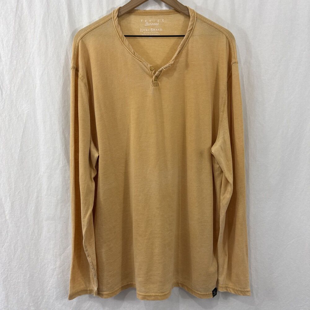 Lucky Brand Venice Burnout Yellow Henley Long Sleeve Shirt Mens Sz XXL Outdoor